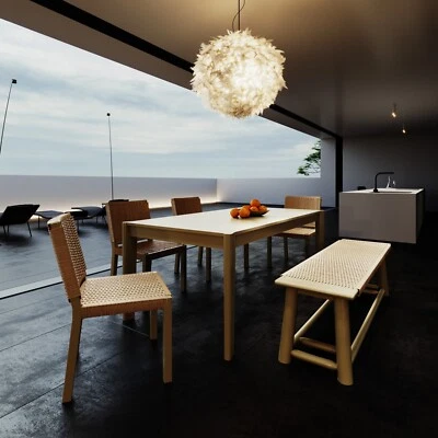 Juego de mesa de comedor extensible de nogal para 4-8 invitados con 5 sillas de madera maciza de ratán Foto 1 de 4