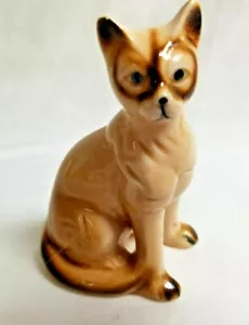 Estatuilla Siamese Gatito Gato Mascota Porcelana Sentada 3.5" Alto Ojos Azules Negra - Imagen 1 de 5
