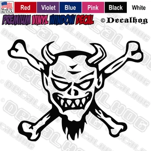Smiling Demon Face Crossbones Devil Horns Car Truck Window Vinyl Decal Sticker. - Picture 1 of 7