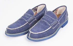SCARPA ELEVEN 11 ARTIGIANALI IN CANVAS BLU MADE IN ITALY MOCASSINO SUOLA GOMMA - Foto 1 di 6