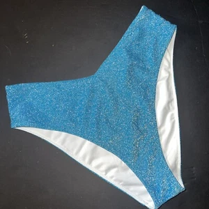 Victoria's Secret PINK L,XXL HIGH-WAIST BIKINI BOTTOM BLUE SHIMMER - Picture 1 of 3
