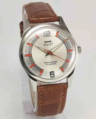 HMT Pilot Pearl Dial 17 Jewels Mechanical Handwinding Skeleton Back Wrist Watch - Image 1 of 4