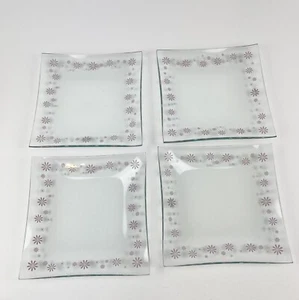 Pampered Chef Daisy Dessert Plates 2818 Square Pink And White Set Of 4 - Picture 1 of 7