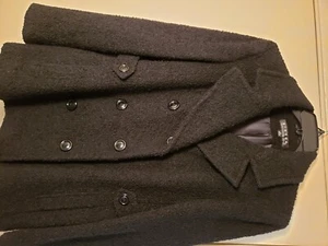 NEW Giacca Women black wool boucle double-breasted size M medium length jacket - Picture 1 of 3