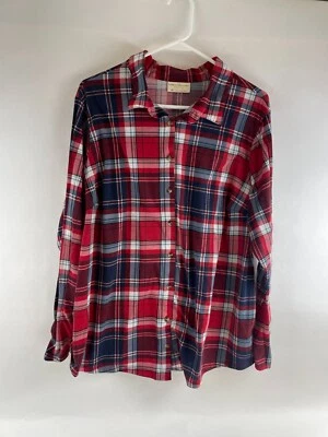 Bobbie Brooks Blouse Shirt Women's Plus Size 3X Red Blue White Plaid Pajama Top - Image 1 of 3