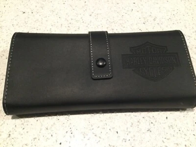 Harley-Davidson女式仿皮三折摩托车钱包折叠手拿包 — 第 1/4 张图片
