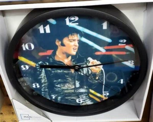 ELVIS PRESLEY 8.78" WALL CLOCK - "BLACK LEATHER SUIT" - NEW IN BOX - Picture 1 of 1