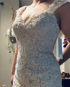 Tulle Cap Sleeve Mermaid Wedding Dress - Picture 1 of 7