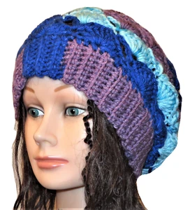 New Handmade Crochet Blue Size XL (24 Inches Circumference) Slouchy Beanie Hat - Bild 1 von 7
