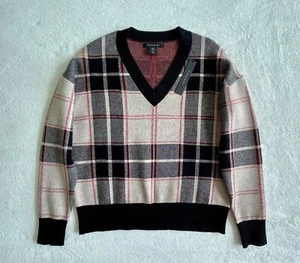 Suéter Tahari Mujer Negro Rojo Tostado Escoceses Cuello en V Acogedor Elástico Talla S - Imagen 1 de 6