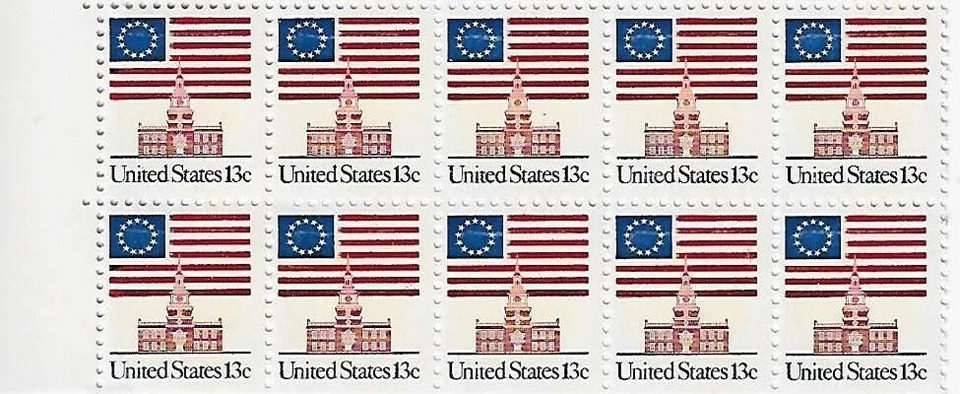US Flag over Independence Hall 13c Stamp Block of 10 Scott# 1622 - Image 1 of 1