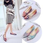 Women Pointed Toe Shallow Slip On Color Block Printed Stripes Flat Shallow Shoes