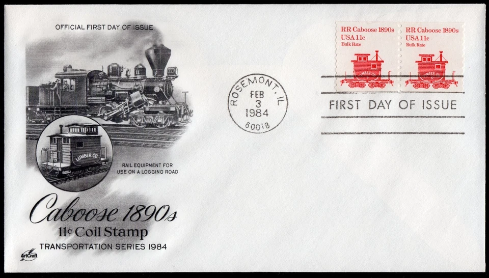 Scott #1905 Railroad Caboose (02/03/1984) Artcraft Coil Pair FDC Chicago IL - Image 1 of 1