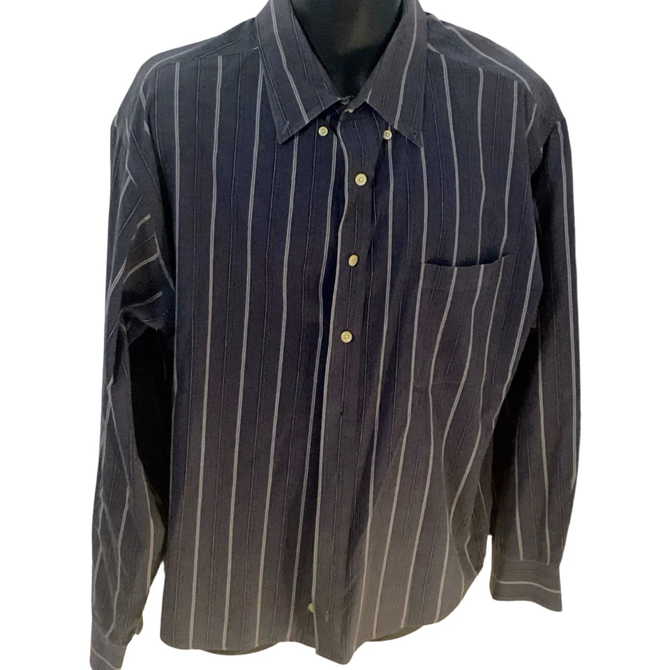 Camisa Puritan Para Hombre 2XL Gris Rayas Mezcla Algodón Manga Larga Con Botones Foto 1 de 4