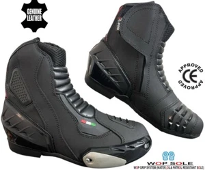 Mens Black Leather Short Ankle CE Motorbike/Motorcycle Racing Sports Shoes/Boots - Picture 1 of 3