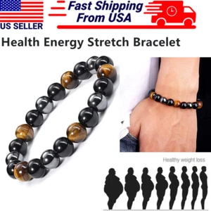 Energy Healing Stretch Bracelet Natural Stone Hematite Tiger Eye for Men Women - Picture 1 of 11