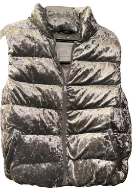 Chaleco acolchado Calvin Performance terciopelo aplastado plateado satinado años 90’s mujer’s L Foto 1 de 4