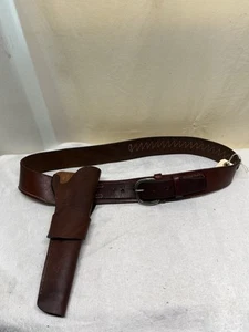 Vintage Leather Cowboy Gun Belt Holster Western Dark Brown Size 42-48 Belt Size - Picture 1 of 5