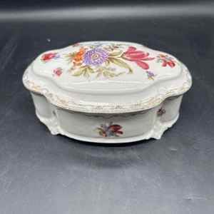 Schale mit Deckel / Deckeldose Blumenmuster & Vergoldung - D.1 - Bild 1 von 16