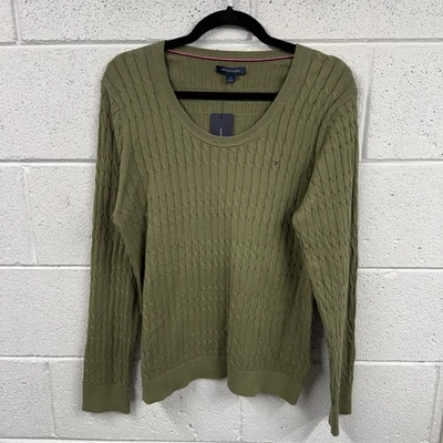 NUEVO CON ETIQUETAS Tommy Hilfiger Talla L Esencial Cuello Redondo Suéter Cable Ligero Preppy Foto 1 de 4