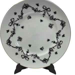 Royal Victoria Salad Plates Set of 4 8.5" Black Floral Swag Gold Trim England - Picture 1 of 7