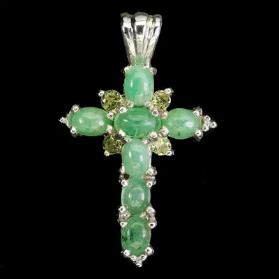925 Sterling Silver Pendant Oval Emerald 5x3mm Peridot Cross Gemstone Jewelry - Image 1 of 4