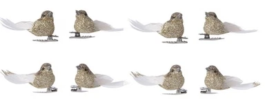 Tiny Dainty Gold Sparkle Birds 2cm Clip on Christmas Tree Decorations x 8 - Image 1 of 4