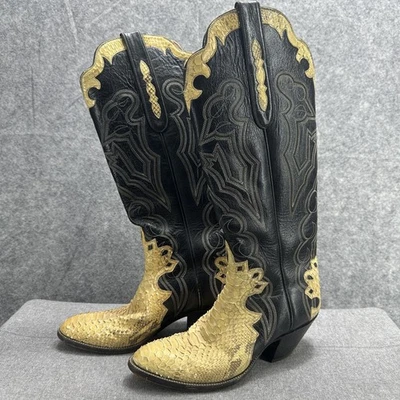 Garner Moss Boots Womens Size 7.5 Black Tan Snakeskin Leather Western Cowboy - Image 1 of 4