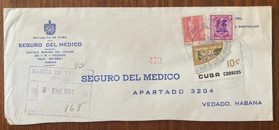 Publicidad de esquina médica Habana Vedado Sagua 1961 ~ 3 estampillas en cubierta registrada Foto 1 de 4
