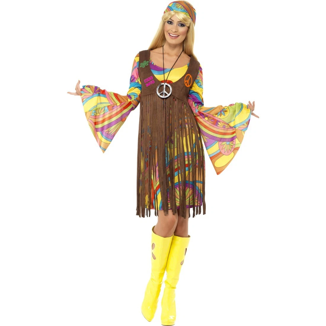 Hippie Kostüm-Set Für Damen – 4-teilig Mit Fransenweste, Bolero, Braunem Hippie-Outfit Für Karneval, Halloween & 70er-Partys
