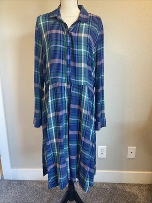 Old Navy Women’s NWT Plaid Shirt MIDI Dress Size XL Blue Pink  - Image 1 of 4