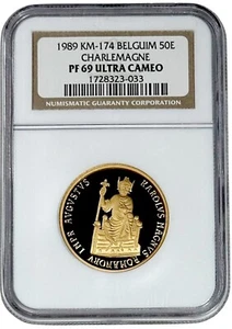 1989 Belgium 50 Ecu Charlemagne 1/2 oz Proof Gold Coin NGC PF 69 UC 2000 Minted - Picture 1 of 2