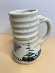 Studio Pottery Mug Stein Hand Made Tree Mountains Signed - Picture 1 of 8