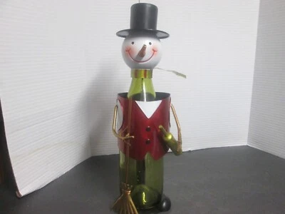 Portabotellas de vino muñeco de nieve de metal hecho a mano sin caja negro/rojo/blanco Foto 1 de 4