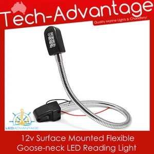 12V 6W LED GOOSE NECK FLEXIBLE READING LIGHT & SWITCH - BOAT/CARAVAN/BED/MARINE - Picture 1 of 3