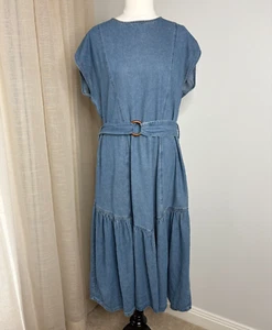 Seed Heritage Denim Maxi Dress Size 12 Blue Chambray Long Belted - Picture 1 of 7