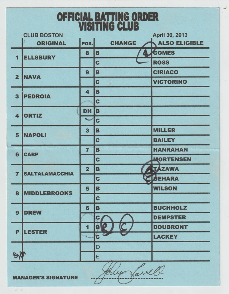 4-30-13 Boston Red Sox - Cartão de programação usado em jogos - David Ortiz - Ano da World Series - Imagem 1 de 1