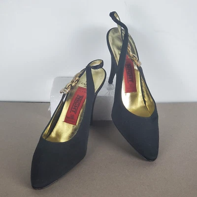 Size 6 Rebe Caovilla Valentino Garavani Nights Black Fabric 3in Heel Italy - Image 1 of 4