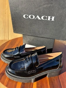 Coach Women's Leah Black Patent Leather Platform Loafer Size 6B CB990 Dress Shoe - Picture 1 of 10