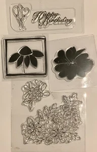 Flowers Birthday 5 Piece Transparent Stamp Collection Scrapbook Card making NEW - Picture 1 of 1