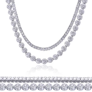 Mens Womens Iced Out CZ 24 inch Cluster Chain & 22 inch Tennis Chain Set Hip Hop - Picture 1 of 6