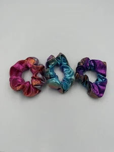 3 shiny multi coloured hair scrunchies,hair ties, hair bobble for girls/women. - Picture 1 of 3