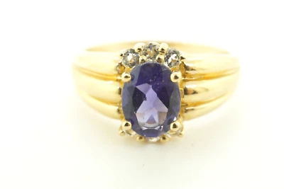Estate Sale Blue 10k Yellow Gold Ring Size 7.25 Oval Art Deco - Image 1 of 4