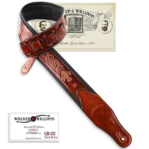 Walker And Williams GB-22 Bourbon Brown Fleur De Lis Design Padded Guitar Strap  - Picture 1 of 11