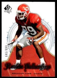 2008 SP Authentic Brandon Carr Rookie 646/999 Kansas City Chiefs #179 C - Picture 1 of 2