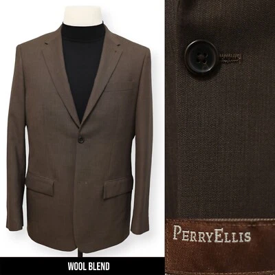 PERRY ELLIS mens solid brown two button sport coat suit jacket blazer 40 R - Image 1 of 4