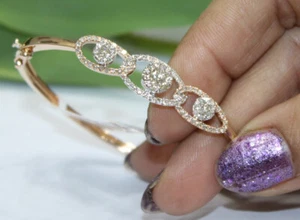 1.26ct Natural Round Solitaire look Diamond 14K Yellow Gold Wedding Bracelet - Picture 1 of 4