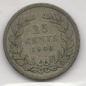 NETHERLANDS, 1849, 25 CENTS, SILVER, KM#76 - Picture 1 of 2