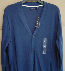 NWT NAUTICA M PIMA COTTON LAYERING CARDIGAN SWEATER Deep Navy Heather S63605 - Picture 1 of 5