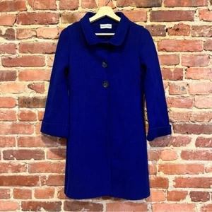 Michele Negri 100% Wool Snap Button Coat Size Medium Royal Blue Collared - Picture 1 of 7